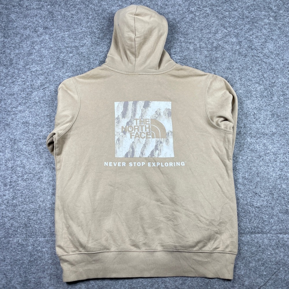 The North Face Hoodie Mens XL Tan Box Print Never Stop Exploring A4761 Pullover
